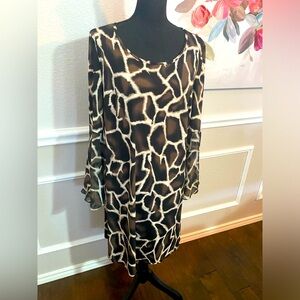 MSK Women Animal Print Bell Sleeve Dress || Size 1X